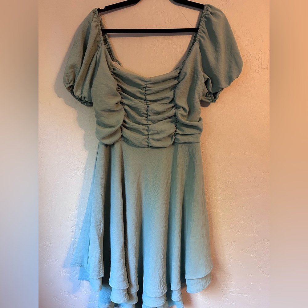 Altar'd State Light Green Ruched Mini Dress